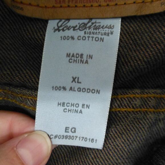 Levis Jacket Mens XL Denim Jean Button Up Dark Wash Trucker Biker Work Cotton - Picture 6 of 8